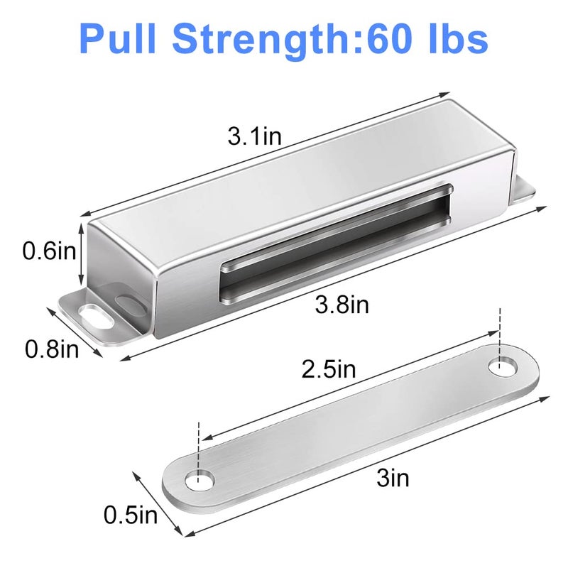 Onarway Magnetic Door Catch 60lbs Pull Strong Magnet Cabinet Latches Hardware Stainless Steel Chrome Door Closer for Pantry Bathroom Kitchen Sliding Door Window Cupboard (3 Pack-Strength 30KG) - Image 3